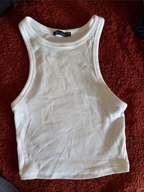Zara White Ribbed Tank Top